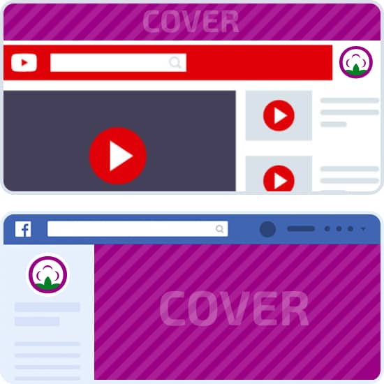 Ілюстрація вікон Youtube та Facebook з логотипом компанії та показаним місцем під дизайн банера-обкладинки