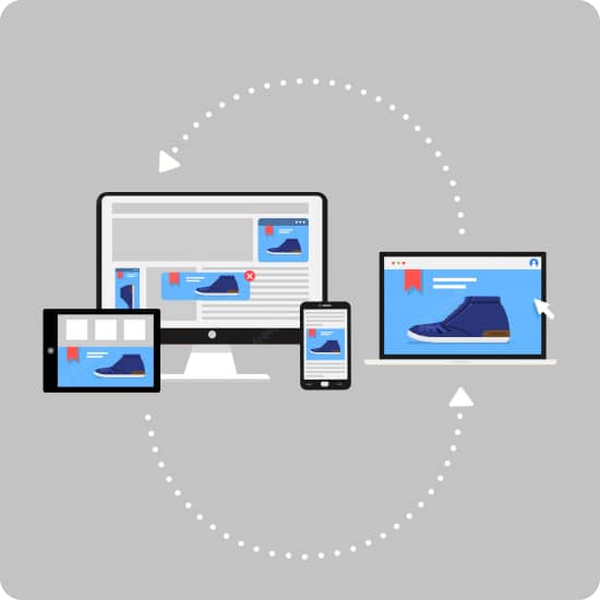 Ілюстрація різних гаджетів (планшет, смартфон, ноутбук, монітор) на екранах яких зображено приклад банерів виготовлення яких можна замовити
